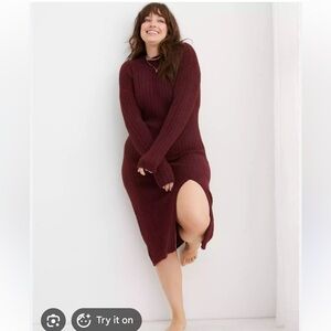 Aerie Buttercream Sweater Dress Deep Red Size XL